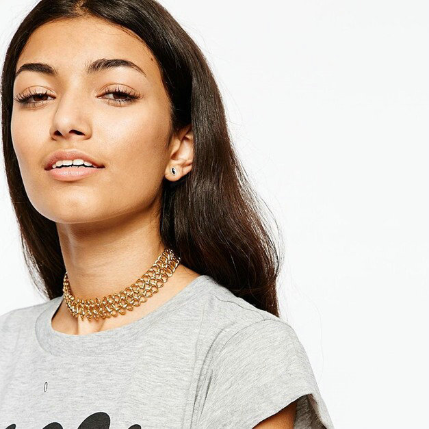 Simple Unique Fashion Women Gold-plated Hollow Hand Woven Metal Texture Choker Necklace