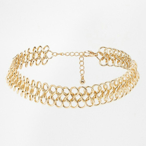 Simple Unique Fashion Women Gold-plated Hollow Hand Woven Metal Texture Choker Necklace