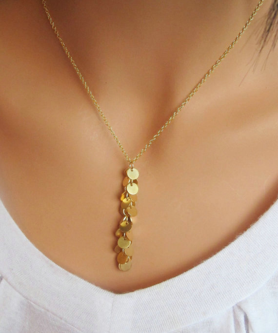 Simple Unique Fashion Women Gold-plated Metal Sequins Tassel Necklace Clavicle Chain