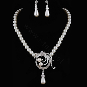 Simple Wedding Bridal Jewelry Rhinestone Hollow Flower Pearl Pendant Necklace Earrings Set