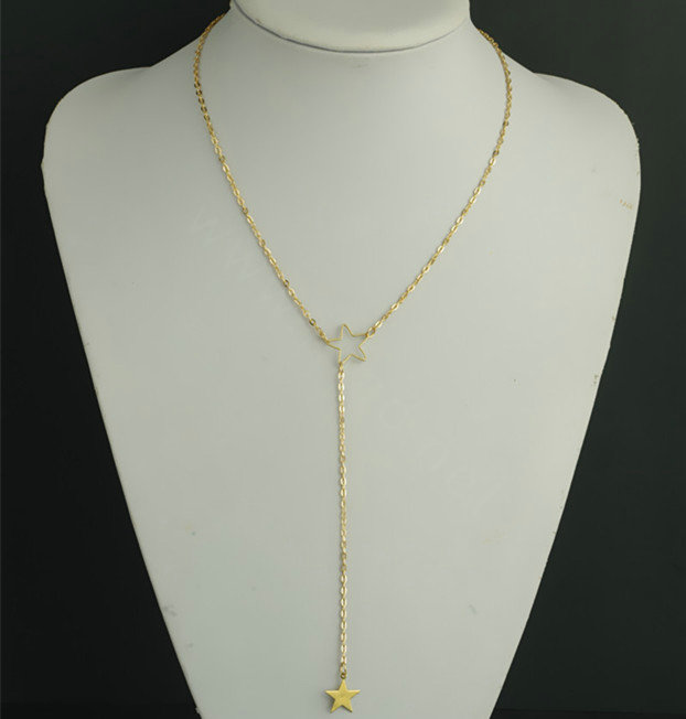 Unique Simple Women Gold-plated Metal Hollow Stars Pendant Necklace Clavicle Chain