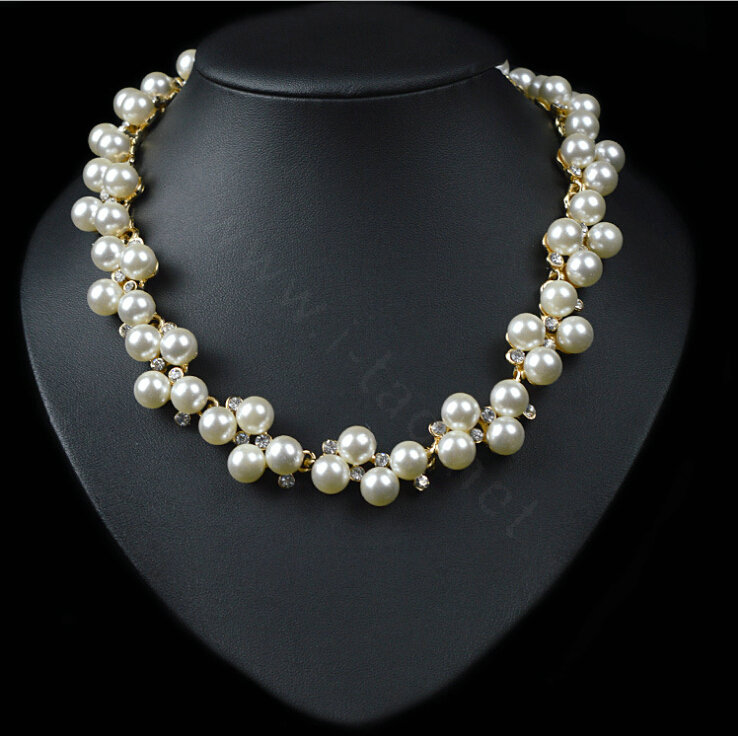 Vintage Banquet Pearl Rhinestones Crystal Bib Necklace Wedding Bridal Jewelry