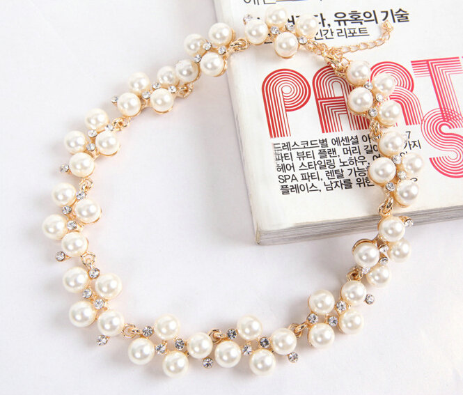 Vintage Banquet Pearl Rhinestones Crystal Bib Necklace Wedding Bridal Jewelry