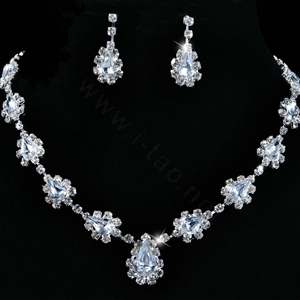 Vintage Wedding Bridal Jewelry Alloy Clear Rhinestone Water-drop Statement Necklace Earrings Set
