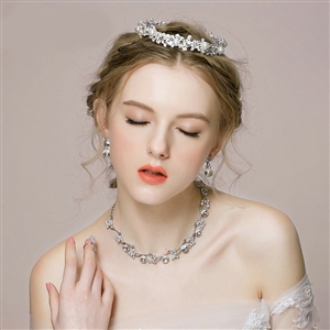 Vintage Wedding Bridal Jewelry Alloy Pearl Rhinestone Crystal Tiaras Necklace Earrings Set