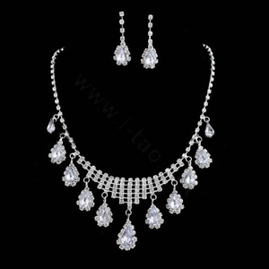 Vintage Wedding Bridal Jewelry Alloy Rhinestone Water-drop Tassel Necklace Earrings Set