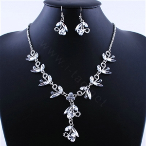 Vintage Wedding Bridal Party Jewelry Alloy Rhinestone Flower vine Pendant Necklace Earrings Set