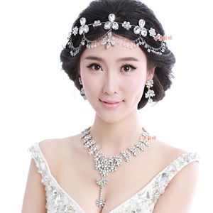 Wedding Jewelry Alloy Flower Rhinestone Crystal Tassel Tiaras Necklace Earrings Set Bridal Party