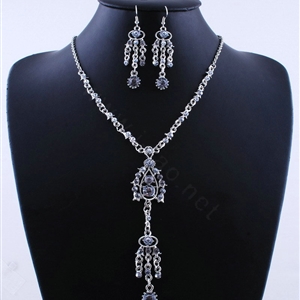 Wholesale Vintage Wedding Bridal Jewelry Alloy Tassel Flower Rhinestone Bib Necklace Earrings Set