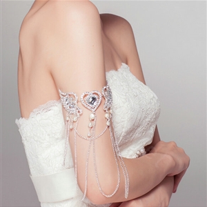 Angel wings Pearl Rhinestone Tassel Bridal Armlet Wedding Perform Bracelet Crystal Arm Chain