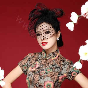 Beautiful Bridal Flower Feathers Fascinator Wedding Prom Party Black Gauze Hats Face Veils