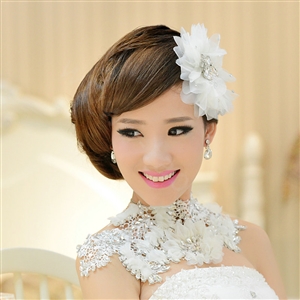 Bride Delicate Handmade Lace Flower Rhinestone Wedding Necklace Bridal Shoulder Chain Dress Jewelry