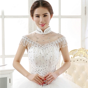 Calssic Bride Hollow Lace Flower Wedding Shawl Rhinestone Tassel Bridal Shoulder Chain Jewelry