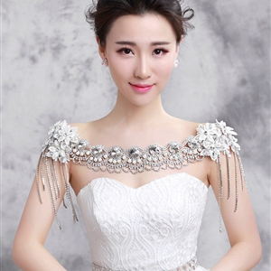 Elegant Bride Wedding Pearls Lace Flower Crystal Tassel Shawl Bridal Shoulder Chain Jewelry