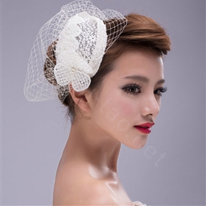 Elegant Pearl Lace Gauze Bridal Fascinator Hair Accessories Bride Wedding Dress Prom Hat Face Veils