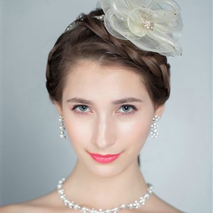 Elegant Rhinestone Gauze Flower Bridal Fascinator Wedding Dress Prom Headband Hair Hoop Accessories