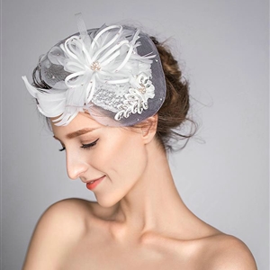 European Crystal Gauze Bridal Feather Fascinator Hair Accessories Wedding Dress Prom Hat Face Veils