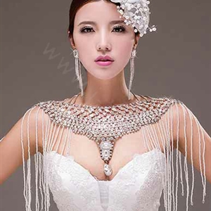 European Extreme Luxury Big Crystal Tassel Bridal Necklace Rhinestone Shoulder Chain Wedding Party Jewelry