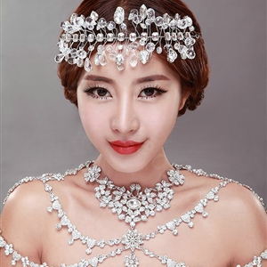 European Extreme Luxury Crystal Bridal Necklace Rhinestone Shoulder Chain Wedding Dress Jewelry