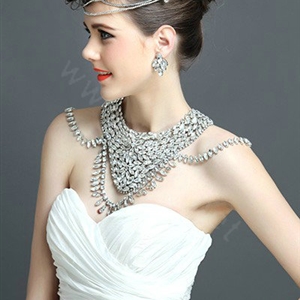 European Extreme Luxury Crystal Bridal Necklace Rhinestone Shoulder Chain Wedding Party Jewelry