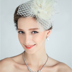 European Flower Crystal Gauze Bridal Fascinator Hair Accessories Wedding Dress Prom Hat Face Veils