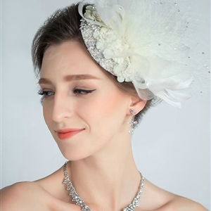 European Lace Flower Crystal Gauze Bridal Fascinator Hair Accessories Wedding Dress Prom Hat Face Veils
