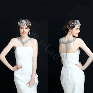 European Luxury Crystal Tassel Bridal Collar V Necklace Rhinestone Shoulder Chain Wedding Dress Jewelry