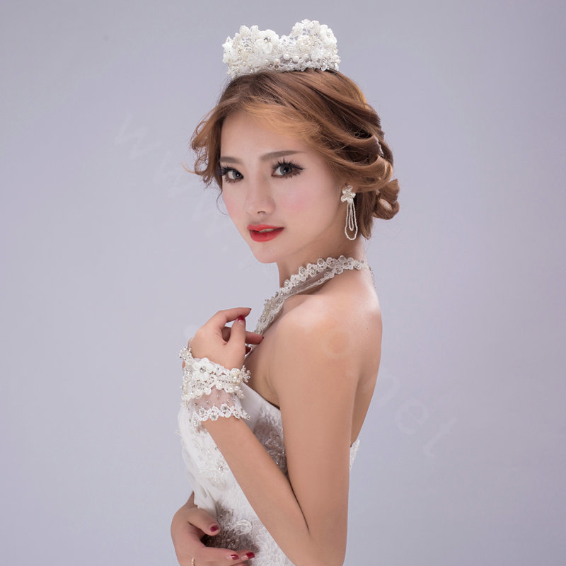 European Pearl Rhinestone Lace Bridal Wristlet Wedding Dress Stage Beads Bracelet Chain Accessories