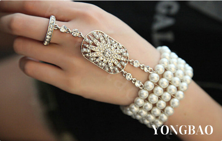 Calssic Multilayer Pearl Rhinestone Bridal Bracelet Crystal Wedding Jewelry
