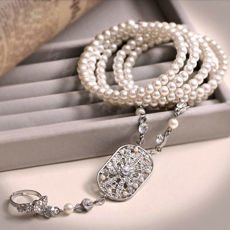 Calssic Multilayer Pearl Rhinestone Bridal Bracelet Crystal Wedding Jewelry
