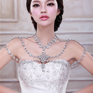 High Quality Fashion Crystal Bridal Necklace Rhinestone Large Shoulder Body Chain Wedding Jewelry