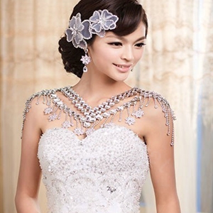 Hot sales Luxury Crystal Bridal Necklace Shawl Rhinestone Flower Tassel Shoulder Chain Wedding Party Jewelry