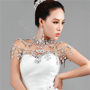 Luxious Queen Vintage Crystal Bridal Necklace Rhinestone Tassel Shoulder Chain Bride Wedding Jewelry