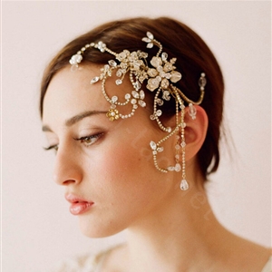 Luxury Bridal Wedding Alloy Flower Crystal Beads Tassel Bride Pearl Headband Hair Comb Accessories