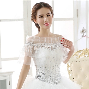 New Arrival Bride Elegant Lace Shawl Wedding Rhinestone Tassel Bridal Shoulder Chain Jewelry
