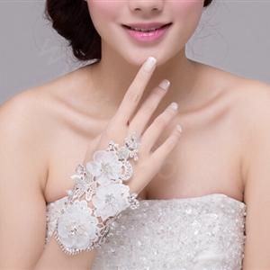 New Pearl Rhinestone Lace Flower Bridal Wristlet Wedding Dress Crystal Bracelet Chain Accessories