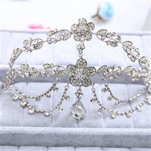 Newest Flower Rhinestone Pendent Tassel Frontlet Bridal Crown Wedding Hair Headpiece Accessories
