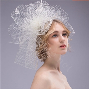 Over Size Pearl Crystal Gauze Bridal Fascinator Headwear Bride Wedding Dress Prom Face Veils Hair Accessories