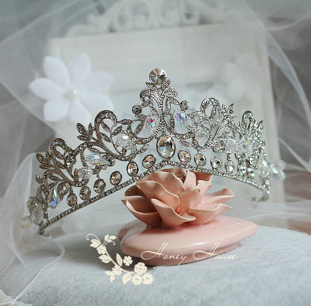 Oversize Flower Crystal Bride Wedding Tiaras Princess Rhinestone Pageant Crowns Hair Accessory