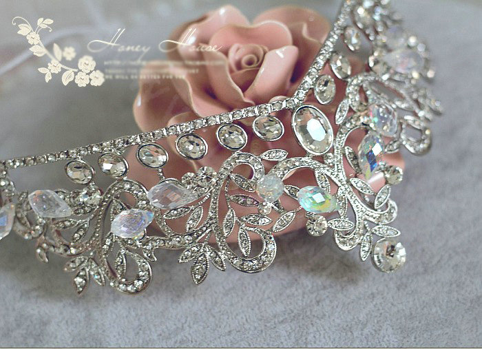 Oversize Flower Crystal Bride Wedding Tiaras Princess Rhinestone Pageant Crowns Hair Accessory