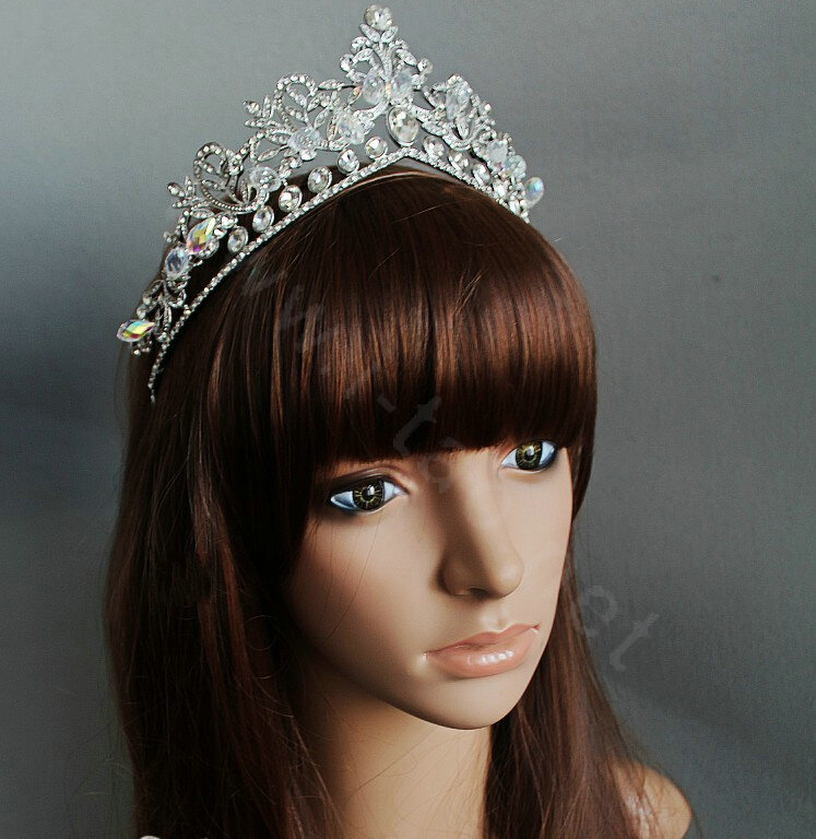 Oversize Flower Crystal Bride Wedding Tiaras Princess Rhinestone Pageant Crowns Hair Accessory