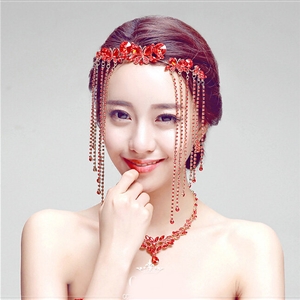 Princess Butterfly Red Rhinestone Long Tassel Frontlet Bridal Crown Wedding Hair Headpiece Accessories