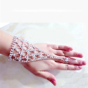 Simple Hellow Rhinestone with Ring Bracelet Bridal Wedding Crystal Stage Hand Chain Accessories