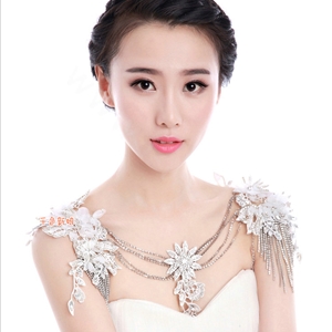 Sweety Bride Wedding Lace Flower Tassel Crystal Shawl Rhinestone Bridal Princess Shoulder Chain Jewelry