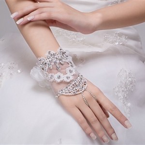 Sweety Rhinestone Lace Flower Bridal Wristlet Wedding Dress Stage Crystal Bracelet Chain Accessories
