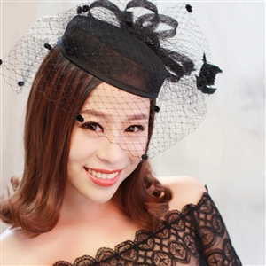 Vintage Bridal Flower Feathers Fascinator Wedding Accessories Prom Party Black Gauze Hats Face Veils