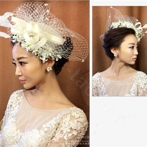 Vintage Bridal Flower Feathers Fascinator Wedding Accessories Prom Party White Gauze Hats Face Veils