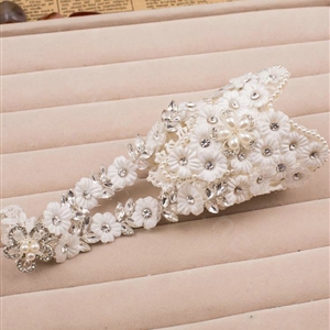 Vintage Lace Flower Rhinestone Bridal Wristlet Wedding Dress Perform Crystal Pearl Bracelet Accessories