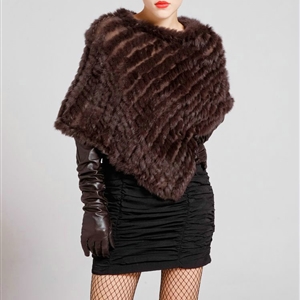 Calssic Fashion knitted Rabbit Fur Shawl Party Wrap Women's Triangle Knitted Rabbit Fur Poncho - Coffee