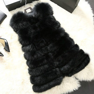 Calssic Luxury Genuine Real Whole Fox Fur Vest Fashion Women Medium-long Fur Gliet - Black